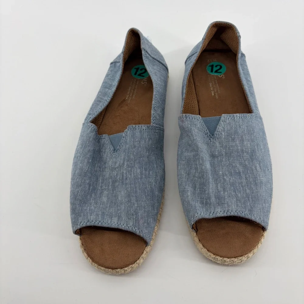 TOMS Womens 12 Blue Alpargata Open Toe Espadrille Sandals Chambray Slip On Flat